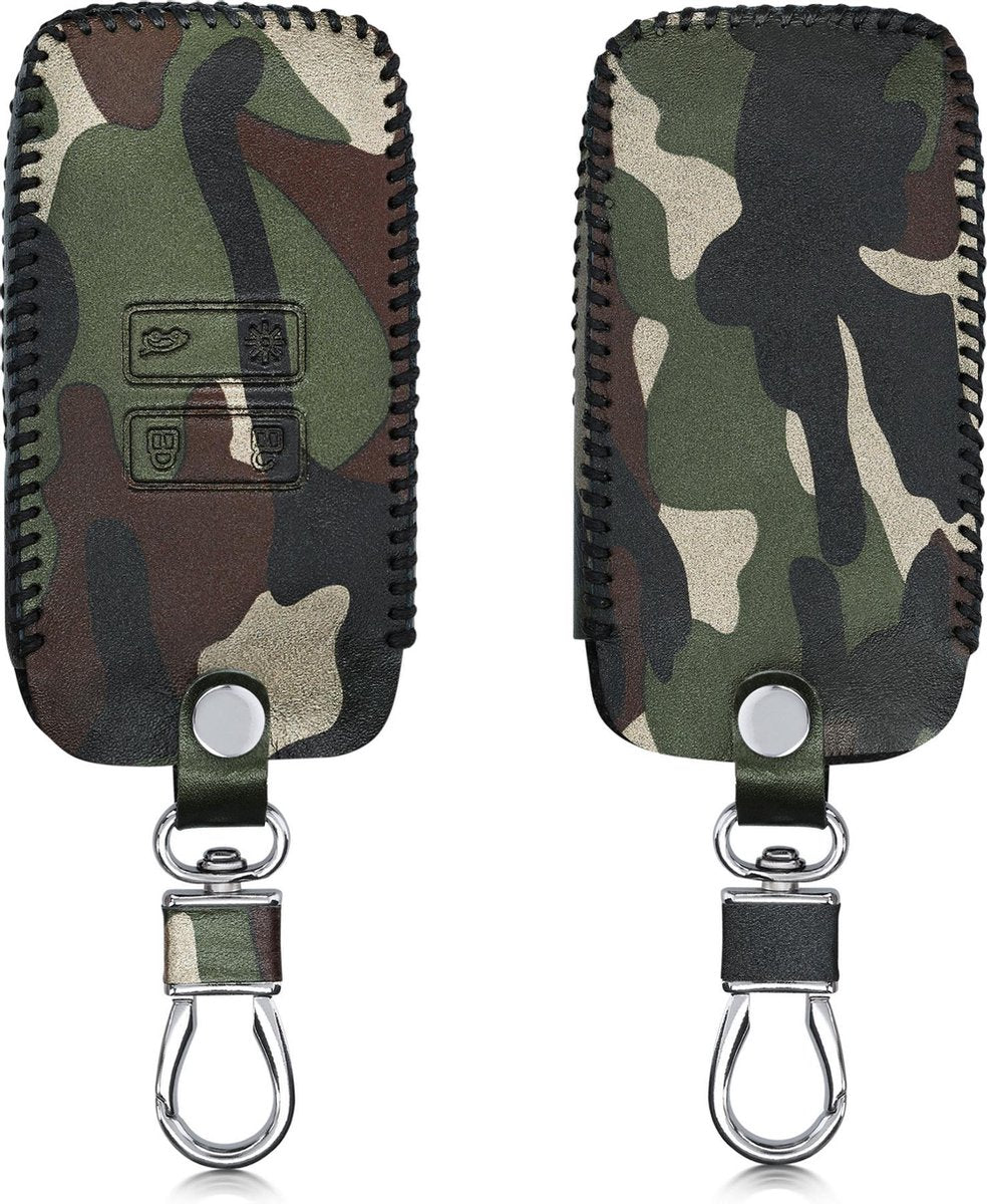 kwmobile autosleutelhoes voor Renault 4-knops Smartkey autosleutel (alleen Keyless Go) - Hoesje van imitatieleer in donkergroen / donkerbruin / beige - Camouflage design
