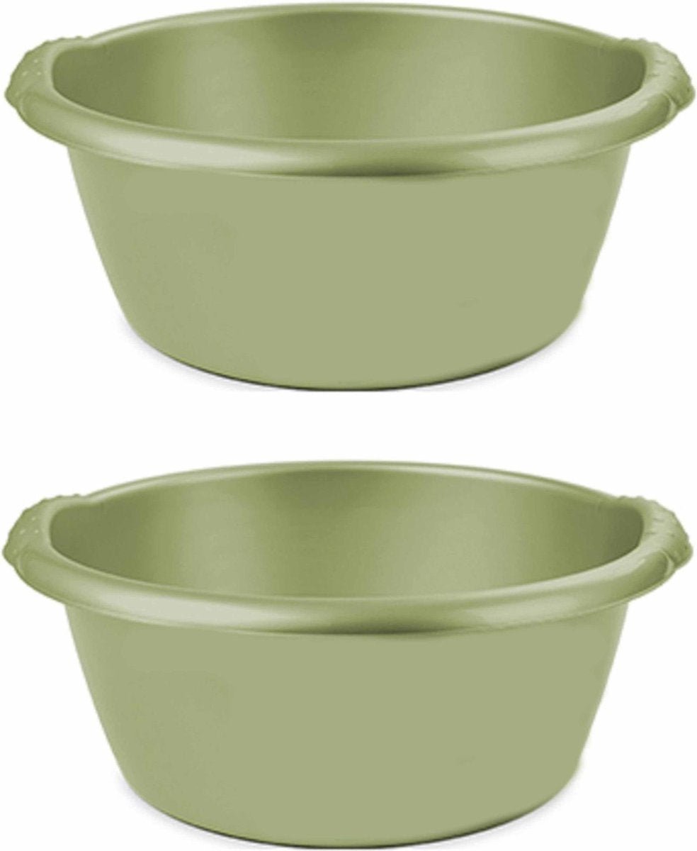 2x stuks groene afwasbak/afwasteil rond 15 liter 42 cm - Afwassen - Schoonmaken