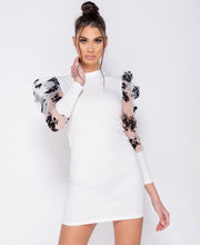 PARISIAN Sheer Floral Print - Bodycon Mini Dress - Dames - Wit