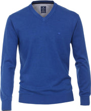 Redmond heren trui katoen V-hals - kobaltblauw melange -  Maat: 3XL