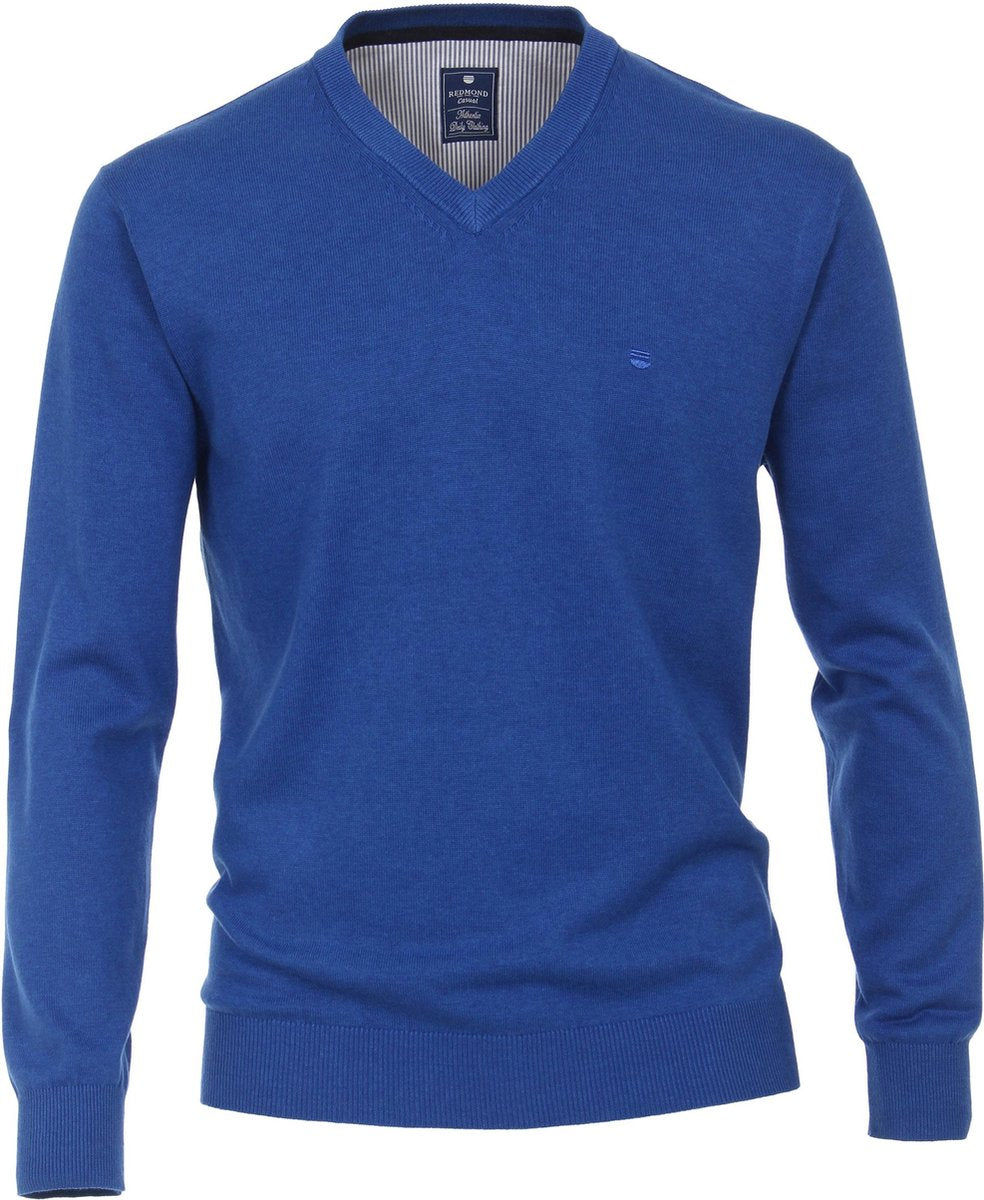 Redmond heren trui katoen V-hals - kobaltblauw melange -  Maat: 3XL