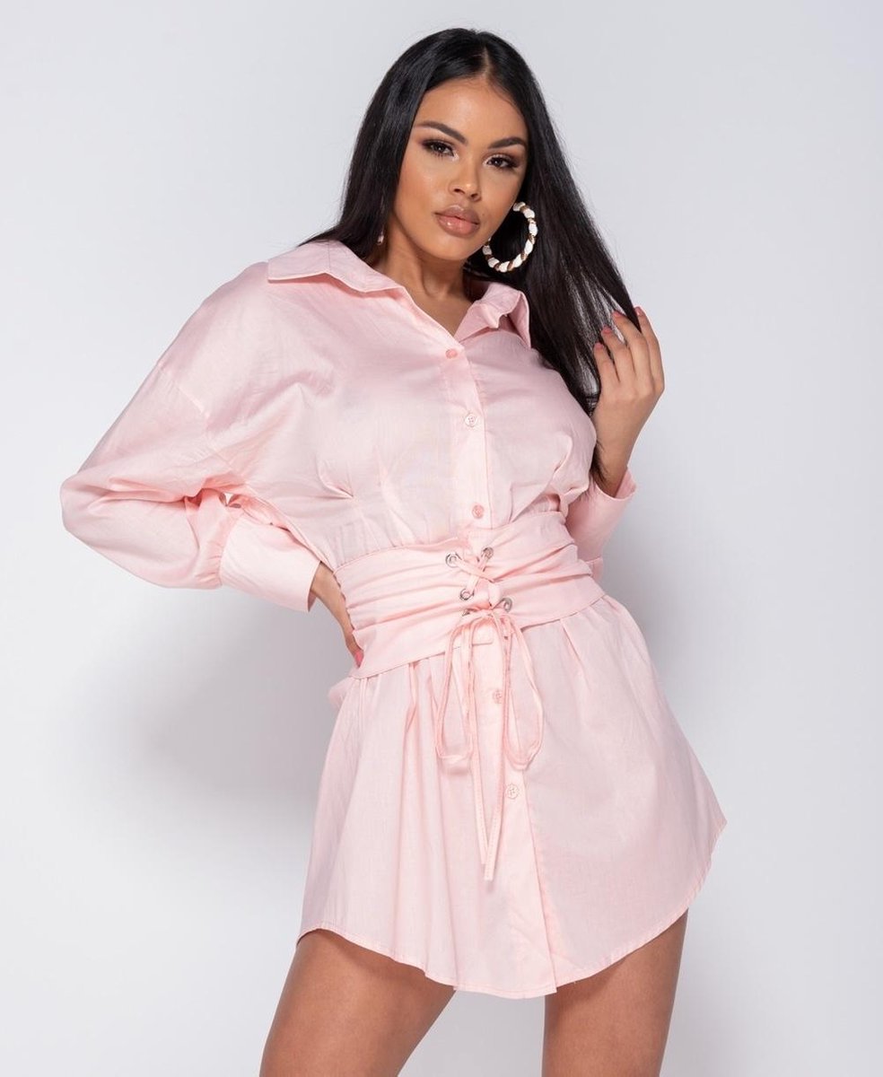 PARISIAN Long Sleeve Shirt Dress With Belt - Dames - Roze