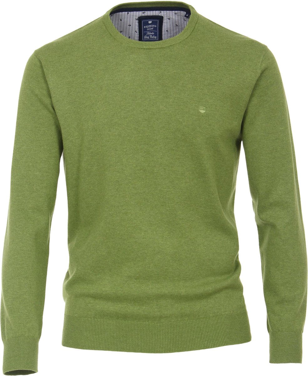 Redmond heren trui katoen O-hals - groen melange -  Maat: 4XL