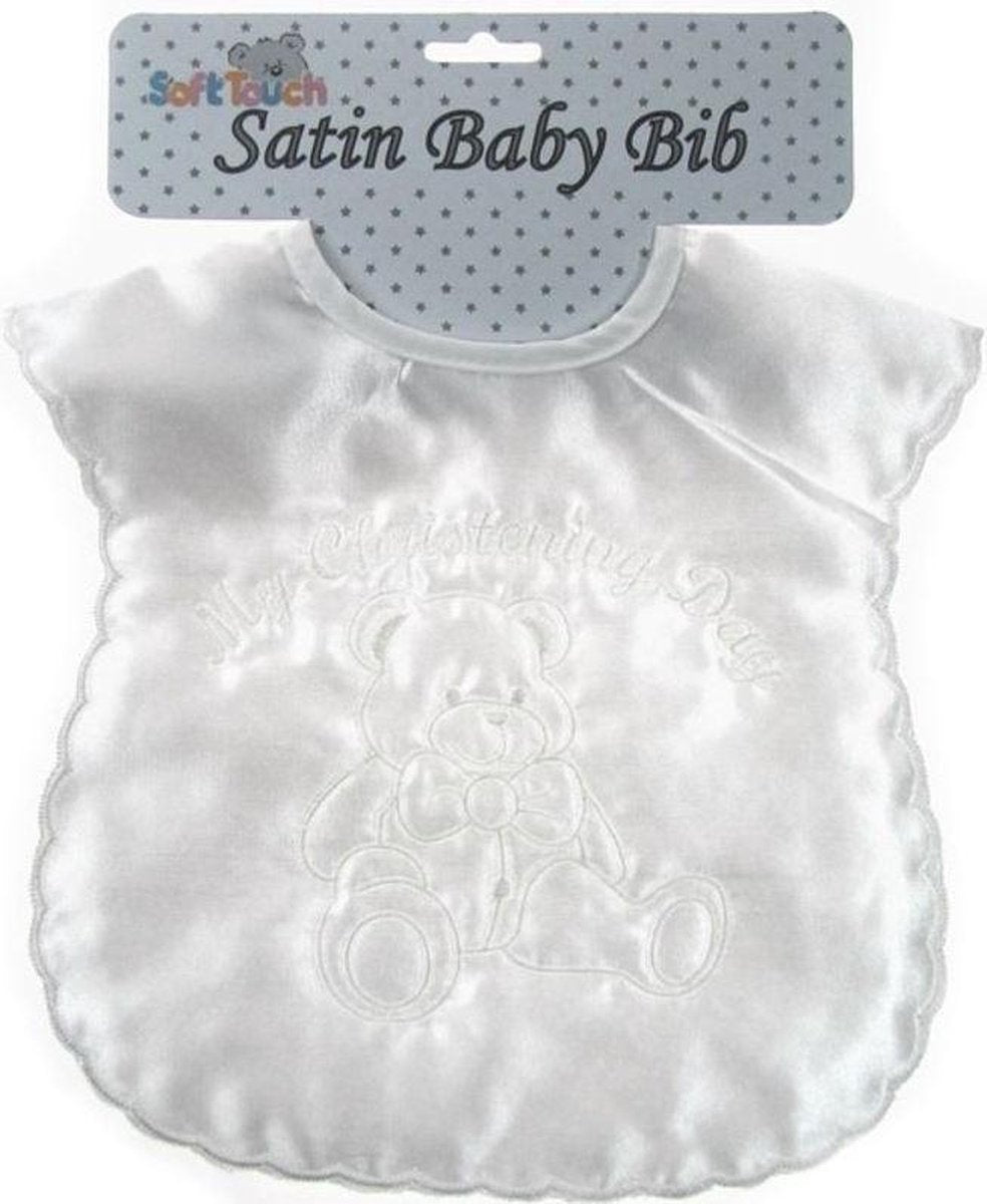 Soft Touch Doopslabbetje Christening Day 20 X 30 Cm Satijn Wit