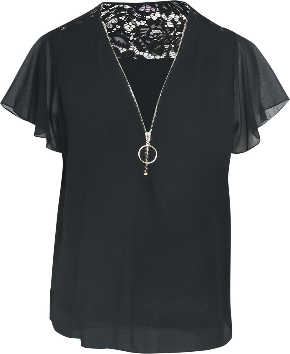 Cassis - Blouse met kant - Zwart