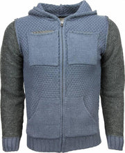 Enos Casual Vest - Breiwol Capuchon Twee Kleuren Blanco - Blauw - Maten: L