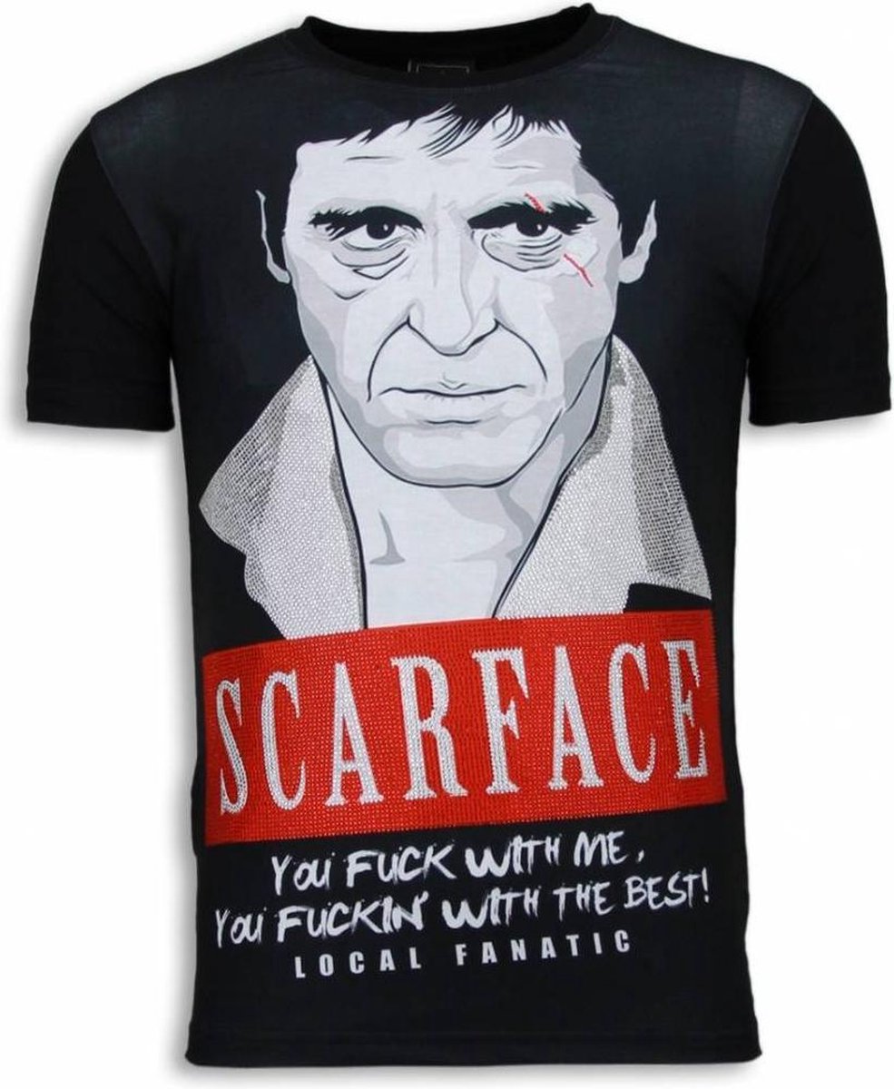 Local Fanatic Scarface Red Scar - Digital Rhinestone T-shirt - Zwart - Maten: XXL
