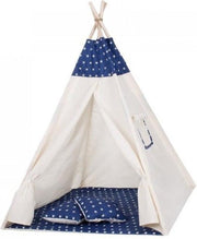 Springos Tipi Tent | Wigwam Speeltent | 120x100x180 cm | Met Mat en Kussens | Naturel Navy | Sterren