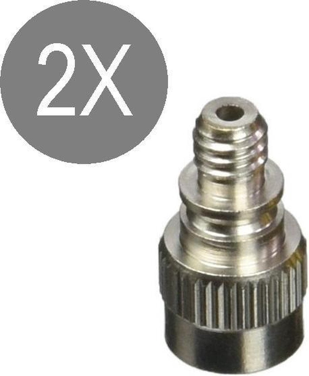 Set van 2  Verloopnippel Auto ventiel - 2x Verloopstukje van Auto ventiel naar Holland / Dunlop ventiel - Verloopnippel / Adapter - Verloopstukje - Verloopnippel