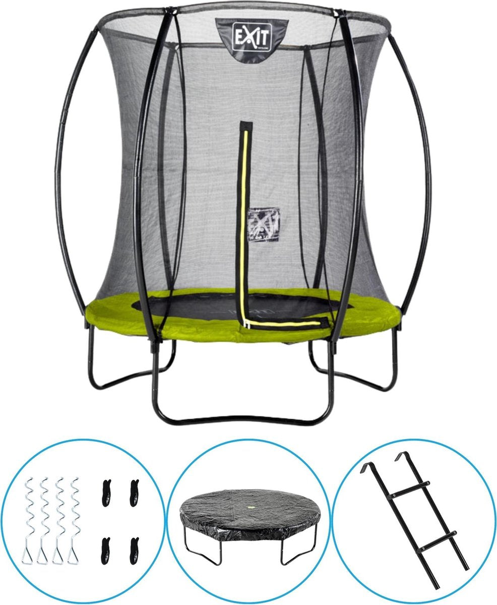 EXIT Toys - Trampoline Met Veiligheidsnet - Op Poten - Silhouette - Rond - ø183cm - Groen - Inclusief Ladder
