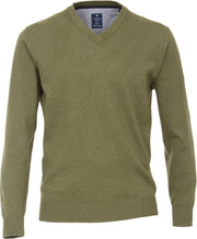 Redmond heren trui katoen V-hals - olijfgroen melange -  Maat: 4XL