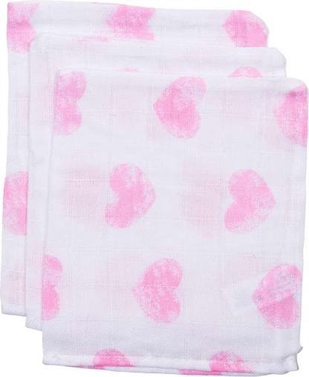 Hydrofiele washandjes Big Heart Roze (3 stuks)