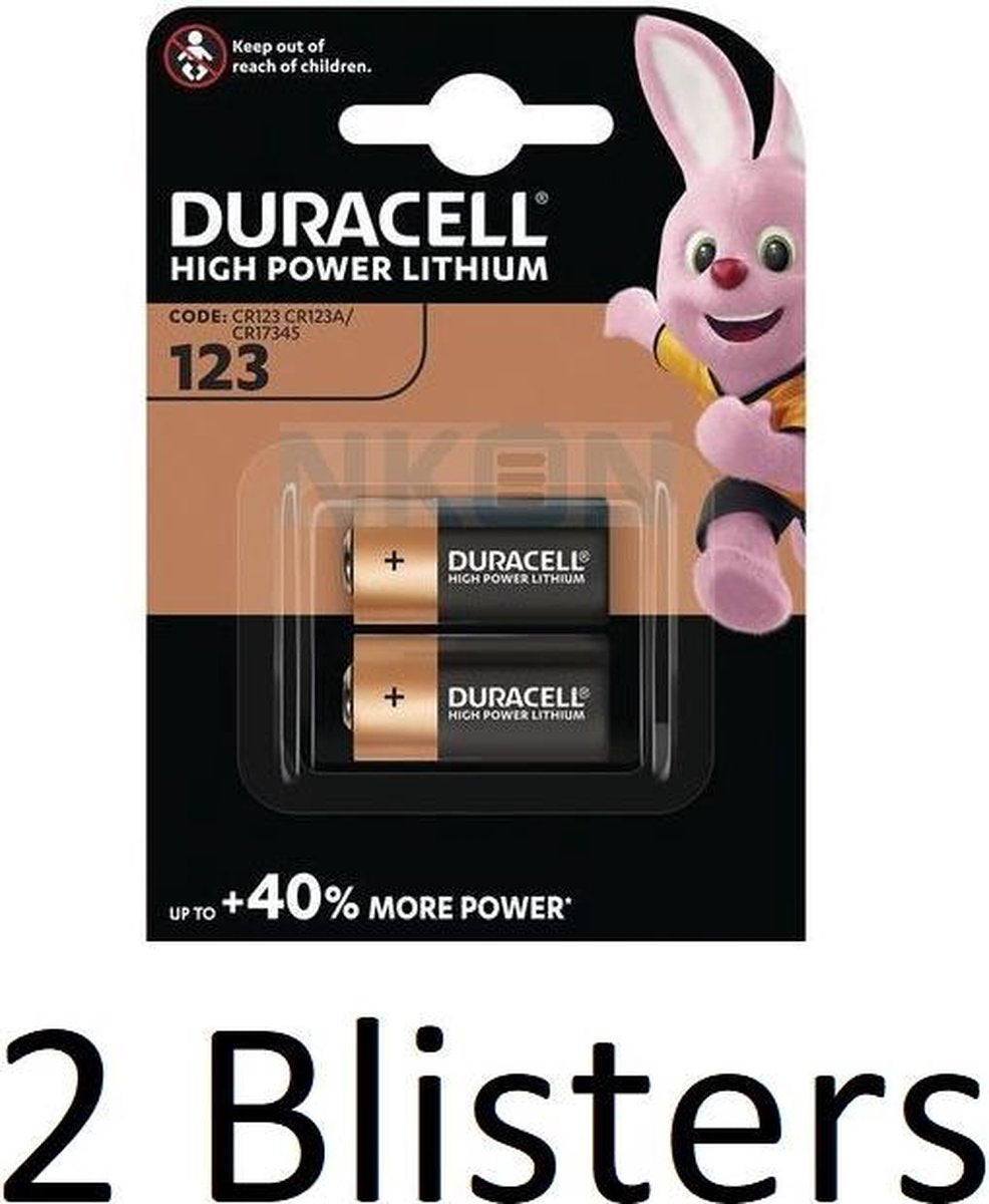 4 Stuks (2 Blisters a 2 st) Duracell Batterijen "123" Lithium