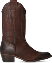 Manfield - Dames - Donkerbruine leren cowboylaarzen - Maat 39