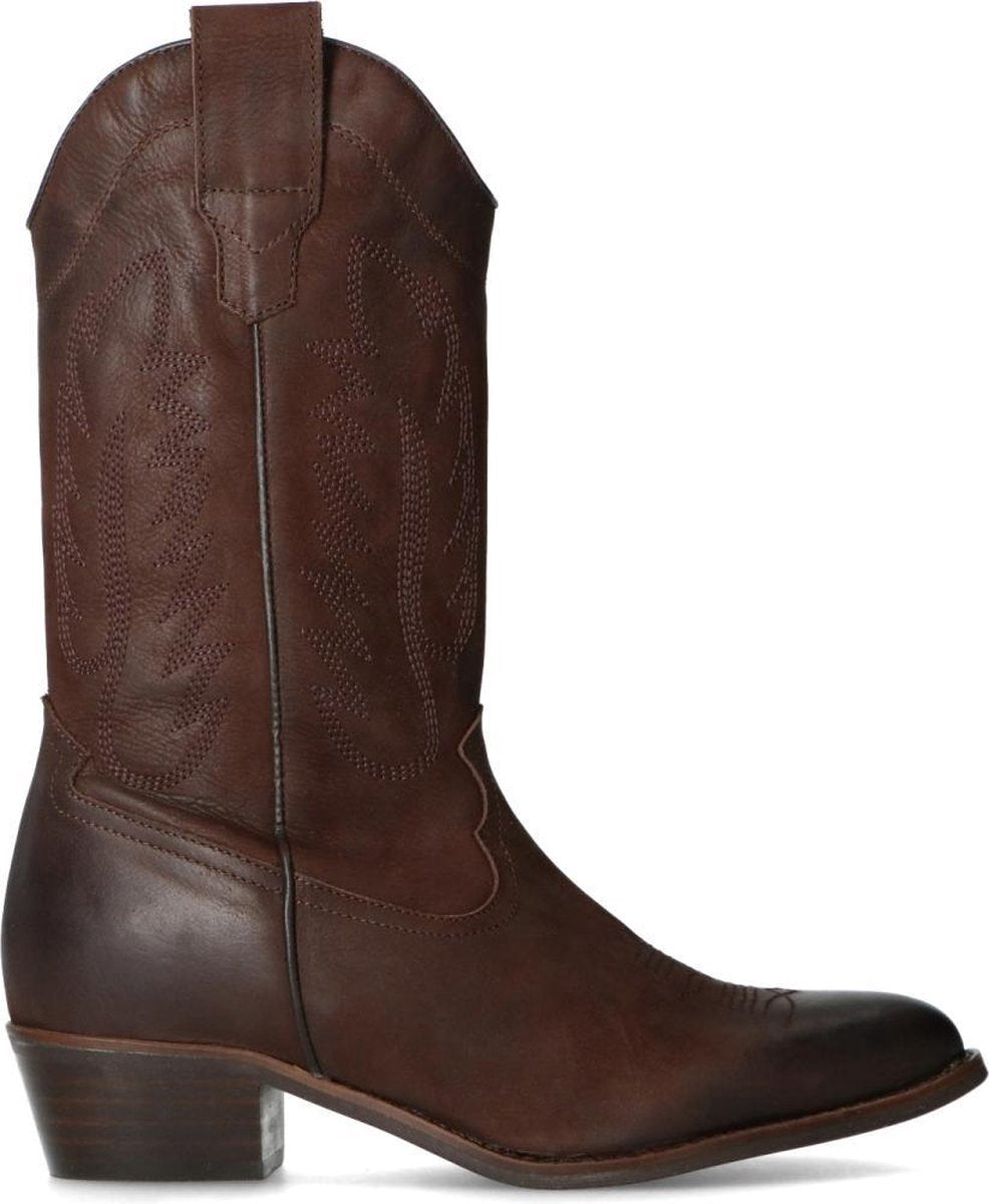 Manfield - Dames - Donkerbruine leren cowboylaarzen - Maat 39
