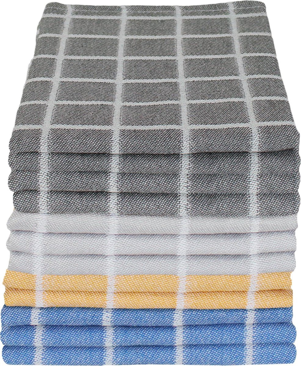 Seashell Theedoeken Set - 12 Theedoeken - 4 kleuren - blokpatroon