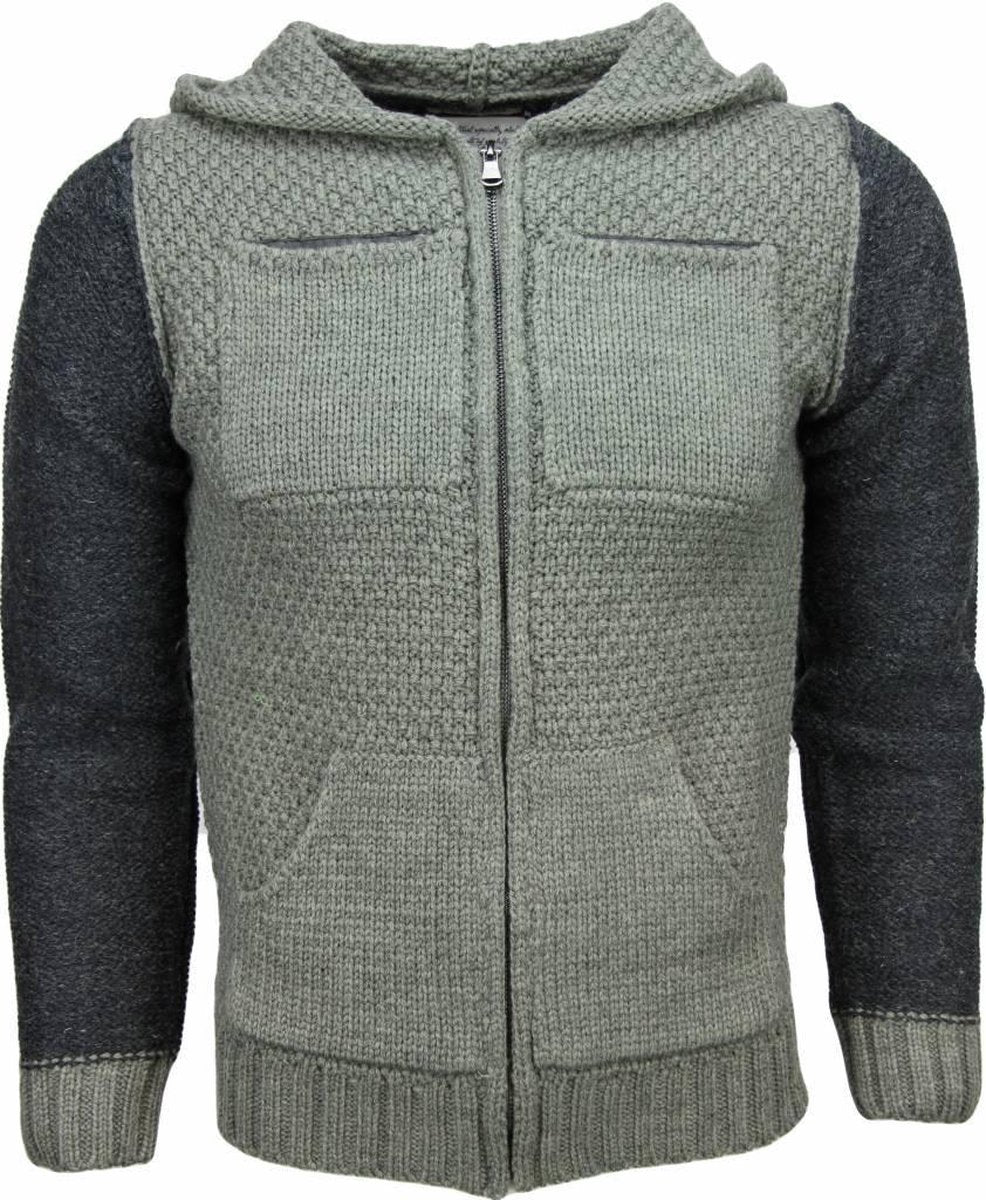 Enos Casual Vest - Breiwol Capuchon Twee Kleuren Blanco - Groen - Maten: XL