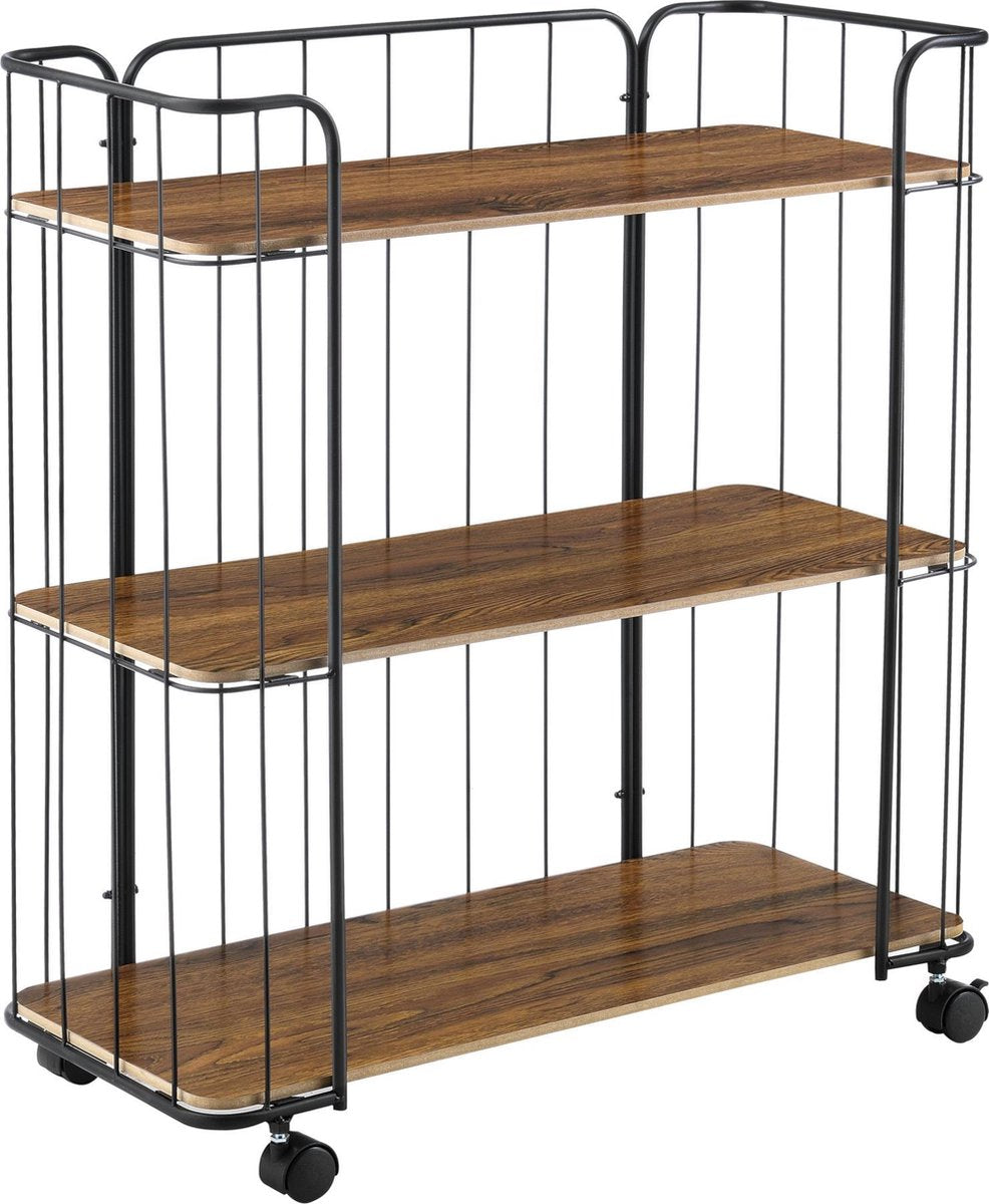 Keukentrolley met 3 planken 79x70x31cm zwart antiek eiken