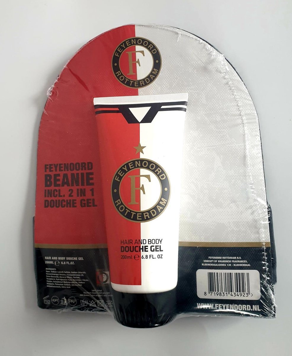 Feyenoord Beanie  Hair And Body Douchegel Heren - Rood/Wit/Zwart - Maat S