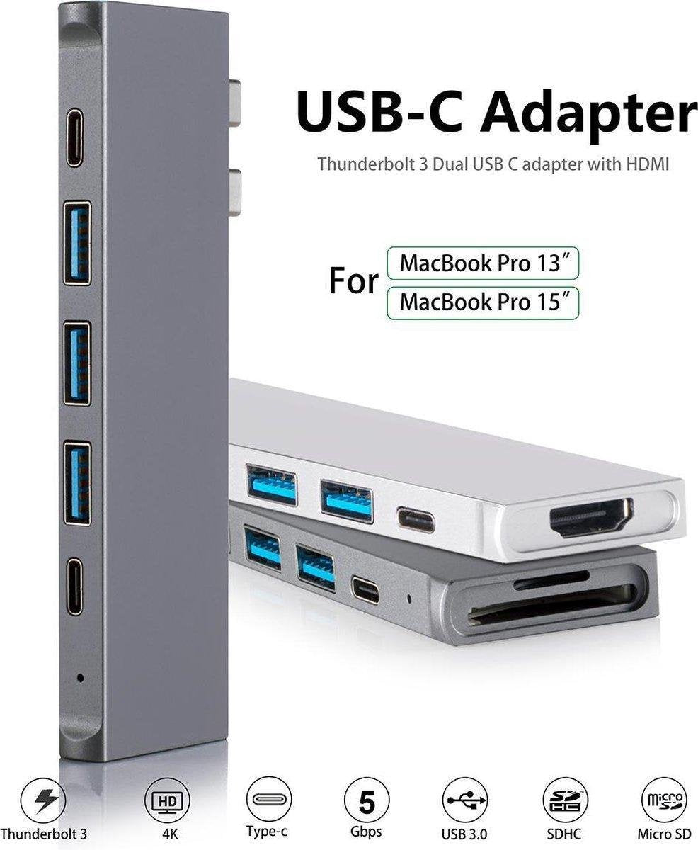 Sounix 8 in 2| USB-C | Dockingstation | Hubs voor Apple Macbook Pro | USB-C - Thunderbolt 3 | USB 3.0 | Micro SD