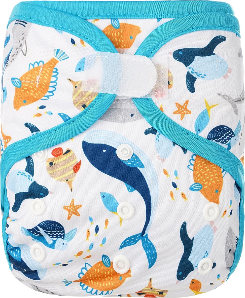 HappyBear - Luierbroekje Zeedieren | 4-15kg - Wasbaar - Onesize - Wasbare luiers - Overbroekje
