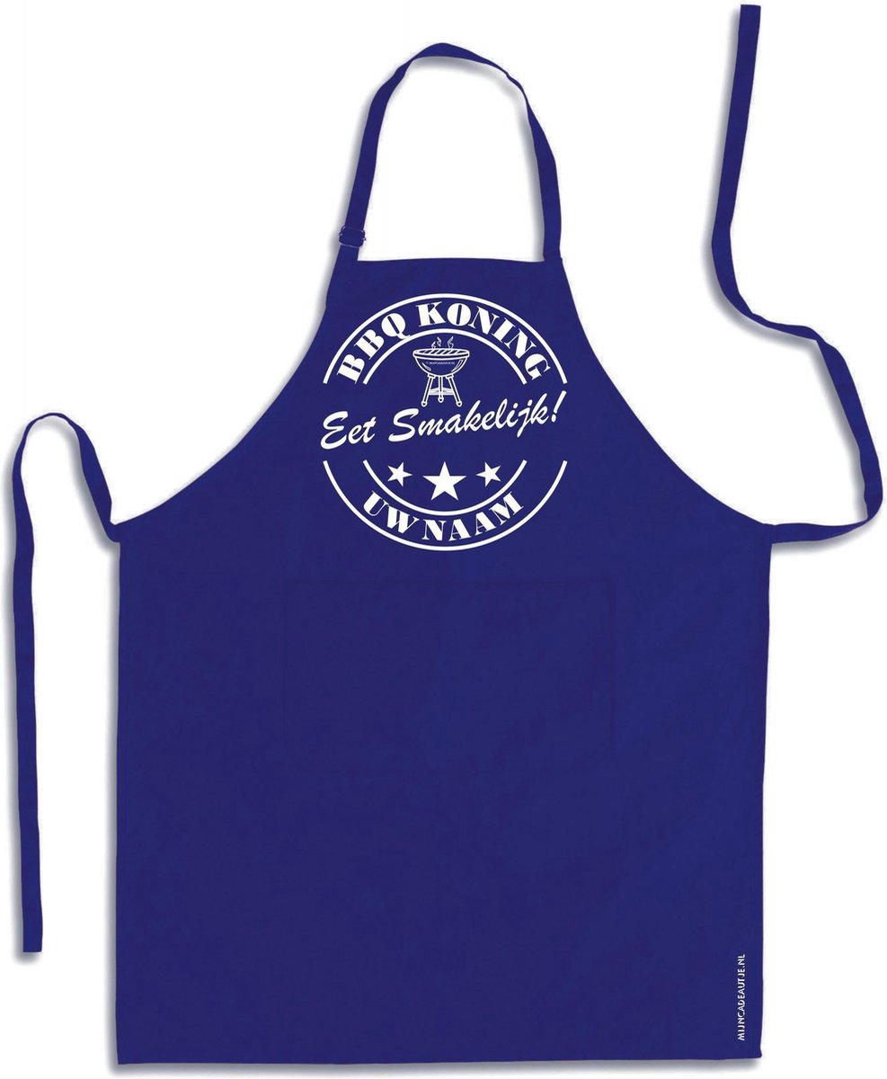 Mijncadeautje Schort - BBQ Koning - met voornaam - eet smakelijk - mooie en exclusieve keukenschort - blauw