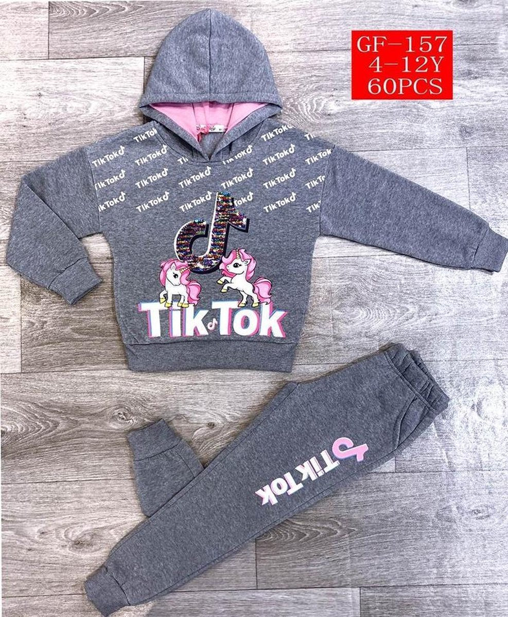 MEISJES TikTok - unicorn Trainingspak | grijs | maat 3-4 JAAR