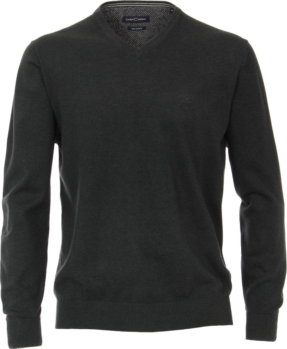 CASA MODA heren trui katoen - V-hals - donker groen -  Maat: 5XL