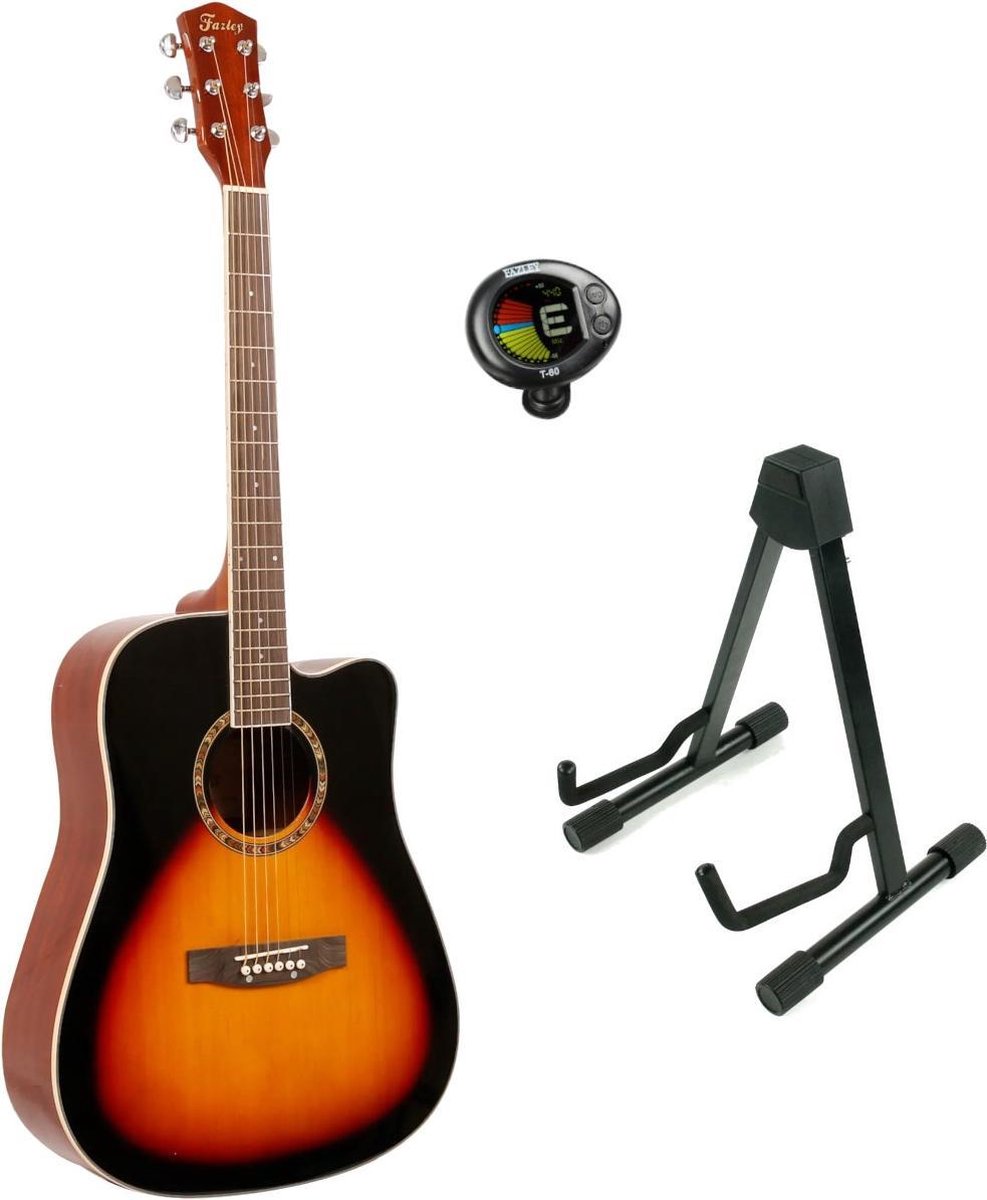 Fazley W65-SB akoestische western gitaar sunburst + statief + stemapparaat