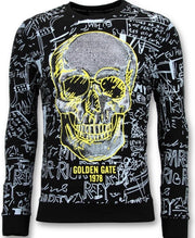 ENOS Heren Sweater met Print - Skull Crewneck - Zwart - Maten: S