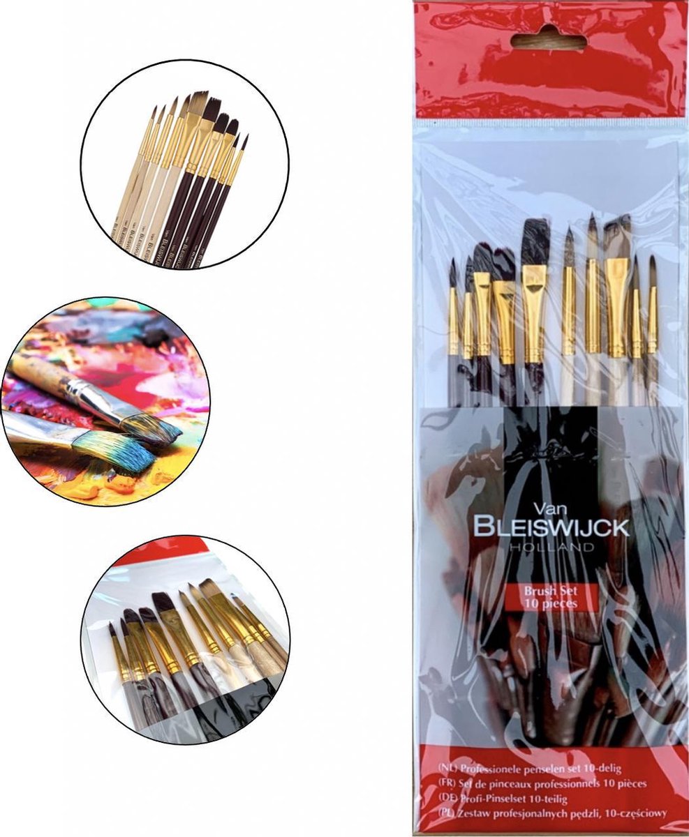 Professionele Penselen - Set - Verf - Kwasten - Penselenset - Verven - Kwaliteit - Hobby - Schilderen - Kinderen - School- Schilderset - 10 DELIG
