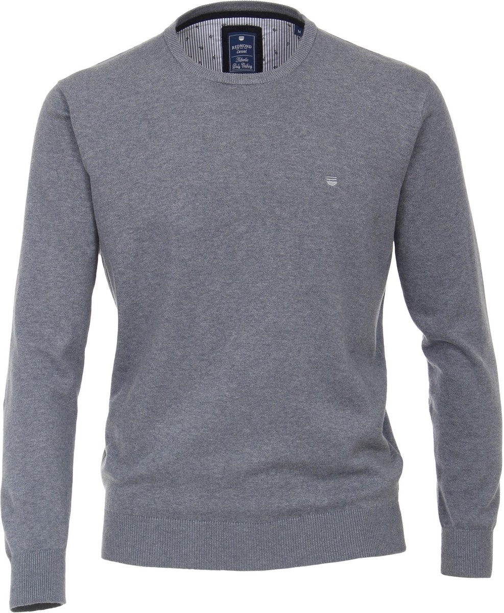Redmond heren trui katoen O-hals - grijs/blauw melange -  Maat: 4XL
