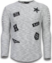 Enos Sweater Heren - Longsleeve - Long Fit Sweater Exclusieve Sweater - Patches Biker Sleeves - Grijs - Maten: L