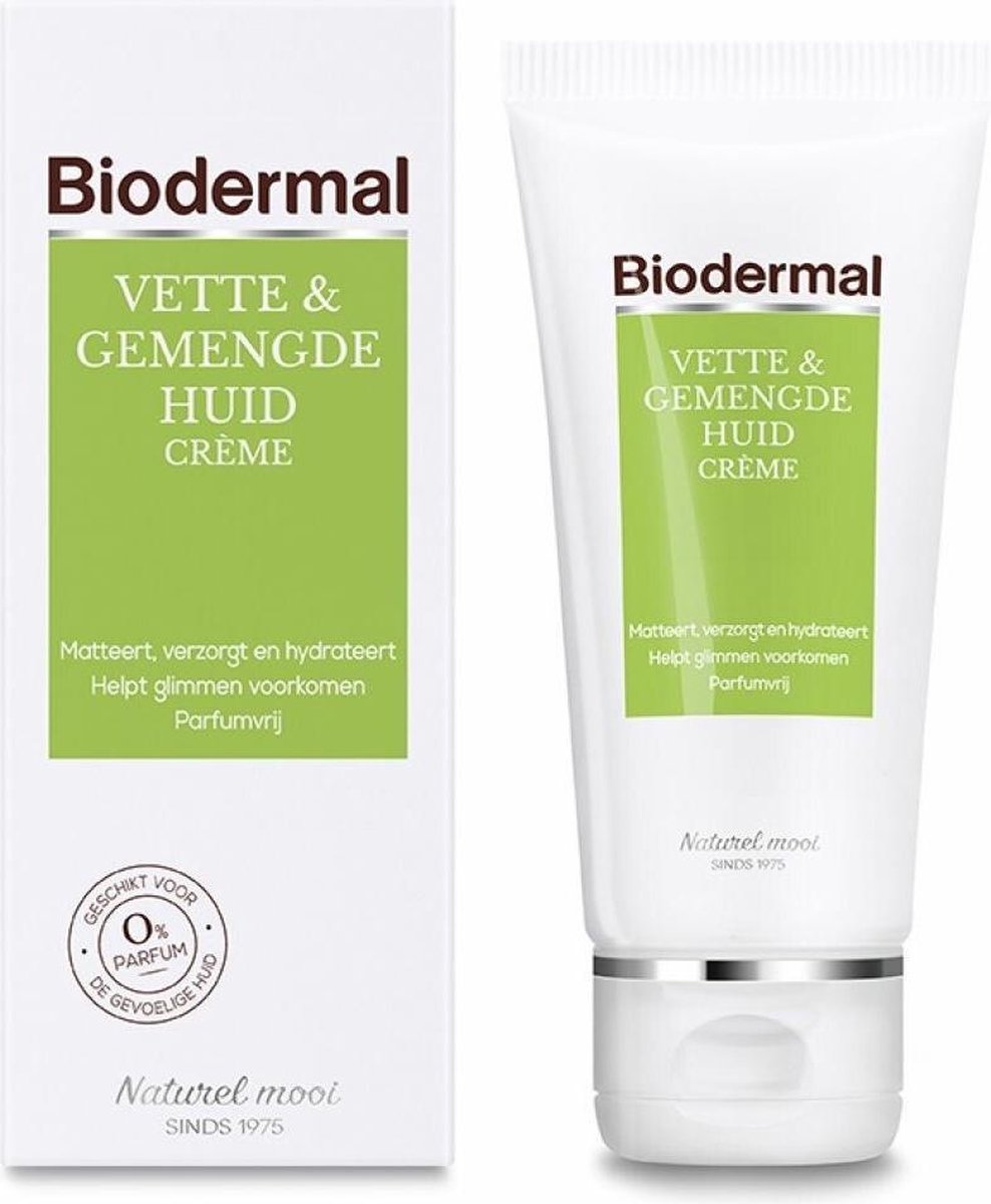 Biodermal Dagcreme Vette & Gemengde Huid - 50ml  - Helpt glimmen voorkomen