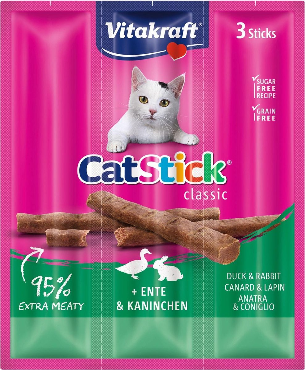 Vitakraft Catstick Mini - Eend & Konijn - Kattensnack - 3 sticks