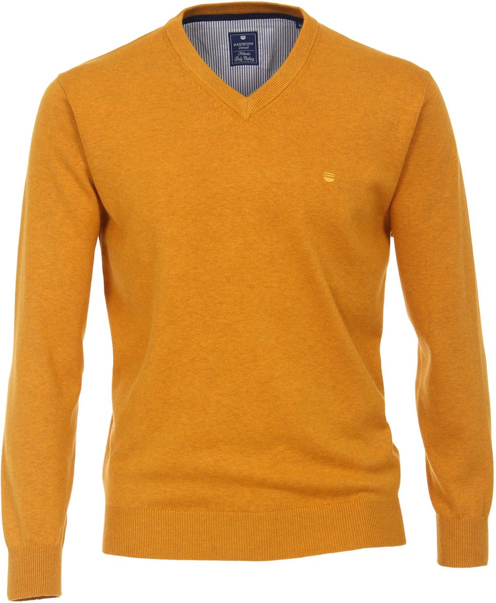Redmond heren trui katoen V-hals - okergeel melange -  Maat: 4XL