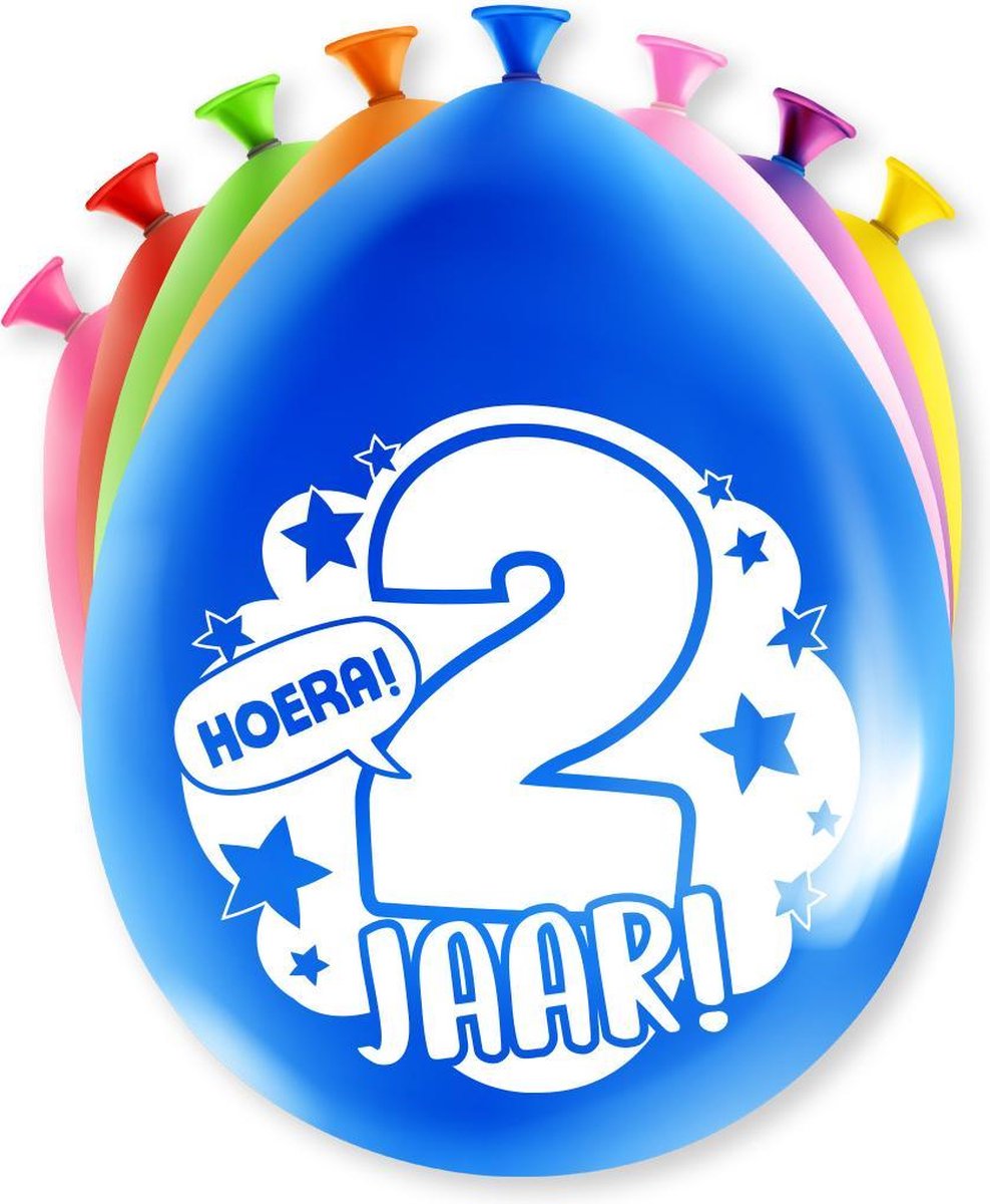 Ballonnen Hoera 2 jaar 8 stuks 30 cm