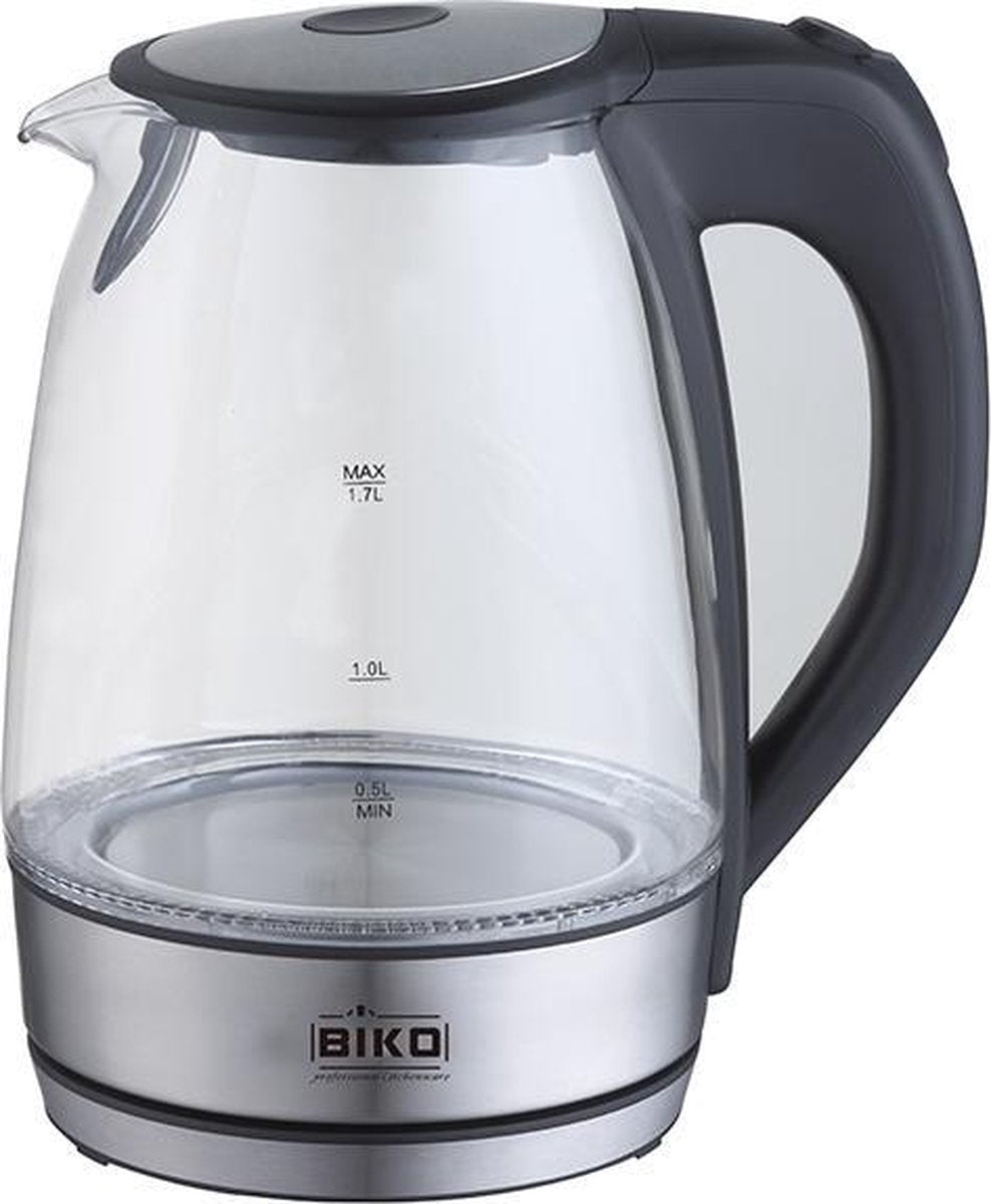 Biko LED Waterkoker - Zilver - Luxe Glazen Waterkoker met Verlichting
