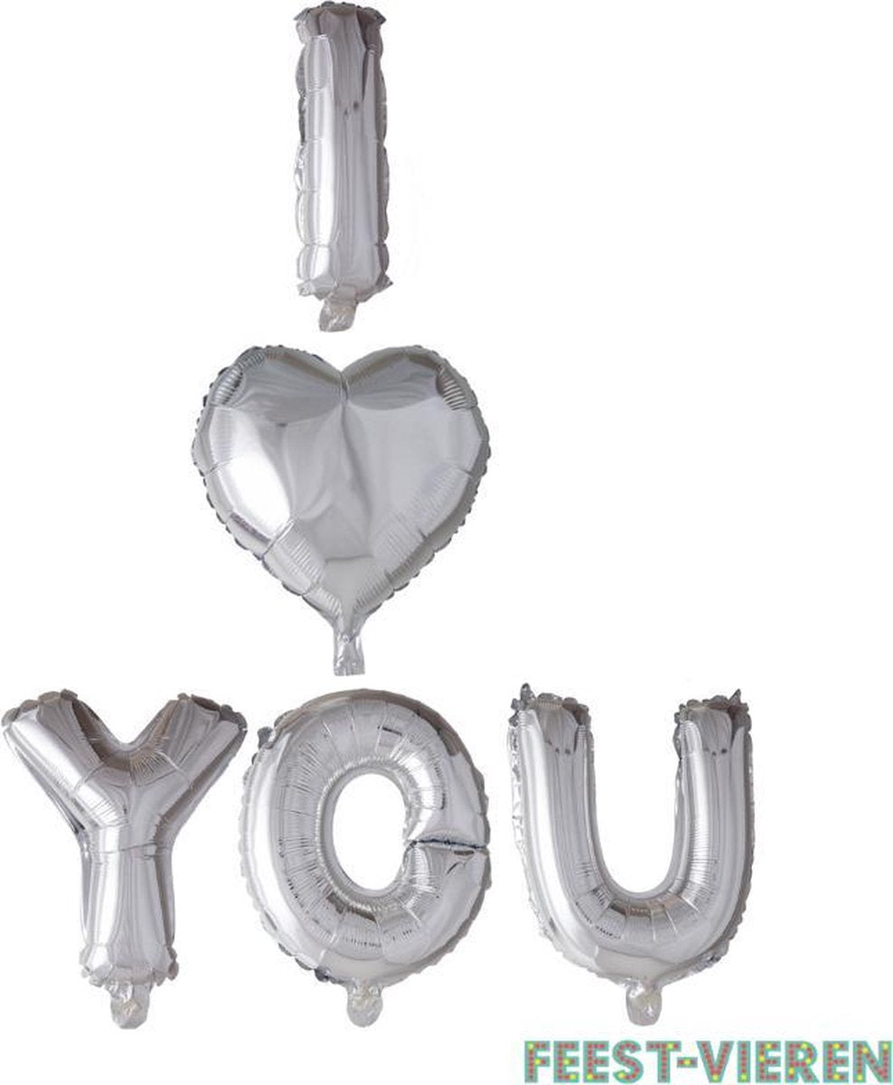 Folieballon Letters I  You 41cm Zilver | Valentijn verrassing | Valentijn Kado