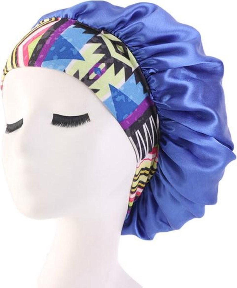 Bonnet Satijn XL|Slaapmuts Satijn|Hoofddeksel|Unisex|Cabantis|Blauw Kente Clothes
