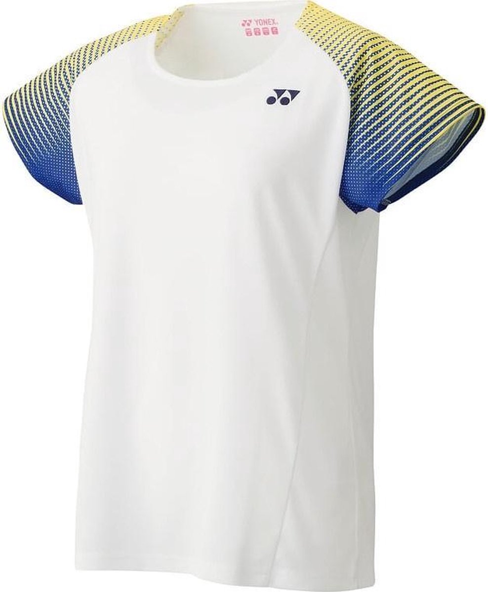 Yonex Tennisshirt Tourn Dames Polyester Wit/geel/blauw Maat L