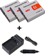 Lader voor Sony NP-BG1 plus 3 accu's	 Geschikt voor thuis (wereldwijd) en in de auto