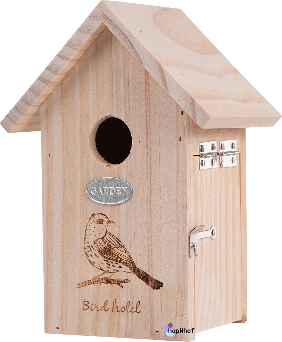 Klassieke Vogelhuis in de vorm van een huis - 9.5x8.5x19cm - hout - reiniginsluik