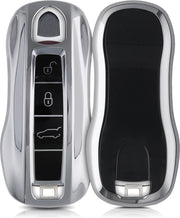 kwmobile autosleutelhoes voor Porsche 3-knops autosleutel (alleen Keyless) - TPU beschermhoes in hoogglans zilver