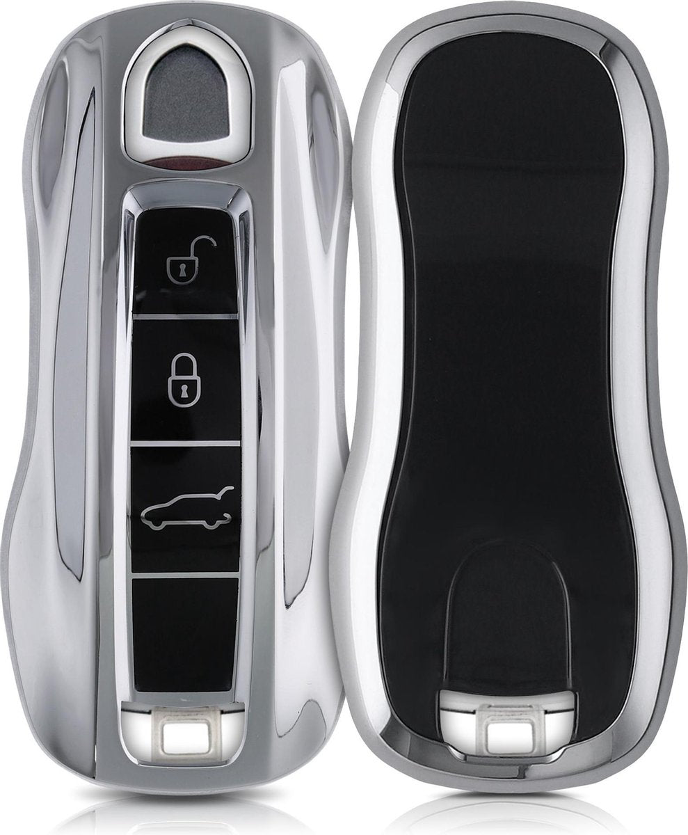 kwmobile autosleutelhoes voor Porsche 3-knops autosleutel (alleen Keyless) - TPU beschermhoes in hoogglans zilver