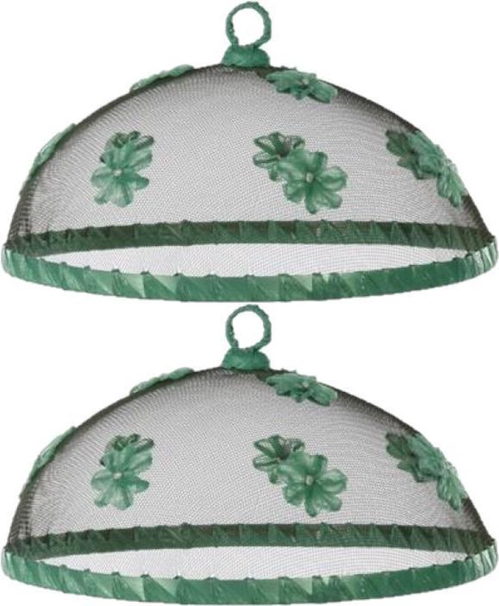 Set van 4x stuks vliegenkappen/voedselkappen groen met bloemen 30 cm