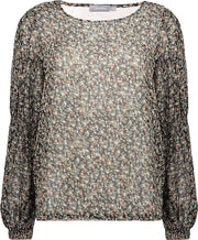Top Aop Flowers And Elastic At Arm 13083 Black/green