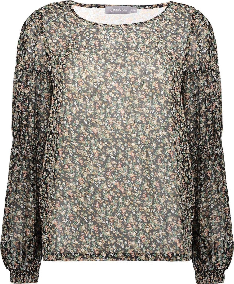 Top Aop Flowers And Elastic At Arm 13083 Black/green