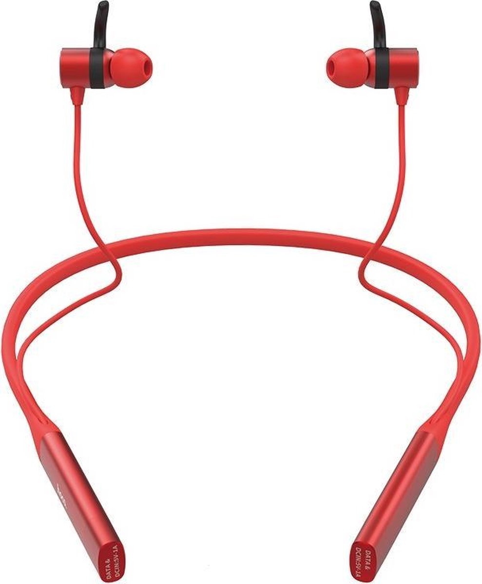 Hoco S18 - 2 in 1 Sport Rood - Draadloze Bluetooth in-ear oortjes met nekband - Magnetisch - IPX5 - Hi-Res