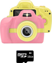 Kindercamera Camera Voor Kinderen Video + 16GB SD kaart - Roze/Geel